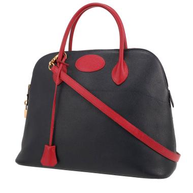 Bolso de mano Hermès  Bolide 35 cm en cuero Courchevel azul marino y rojo