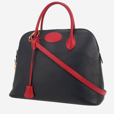 Sac à main Hermès  Bolide 35 cm en cuir Courchevel bleu-marine et rouge