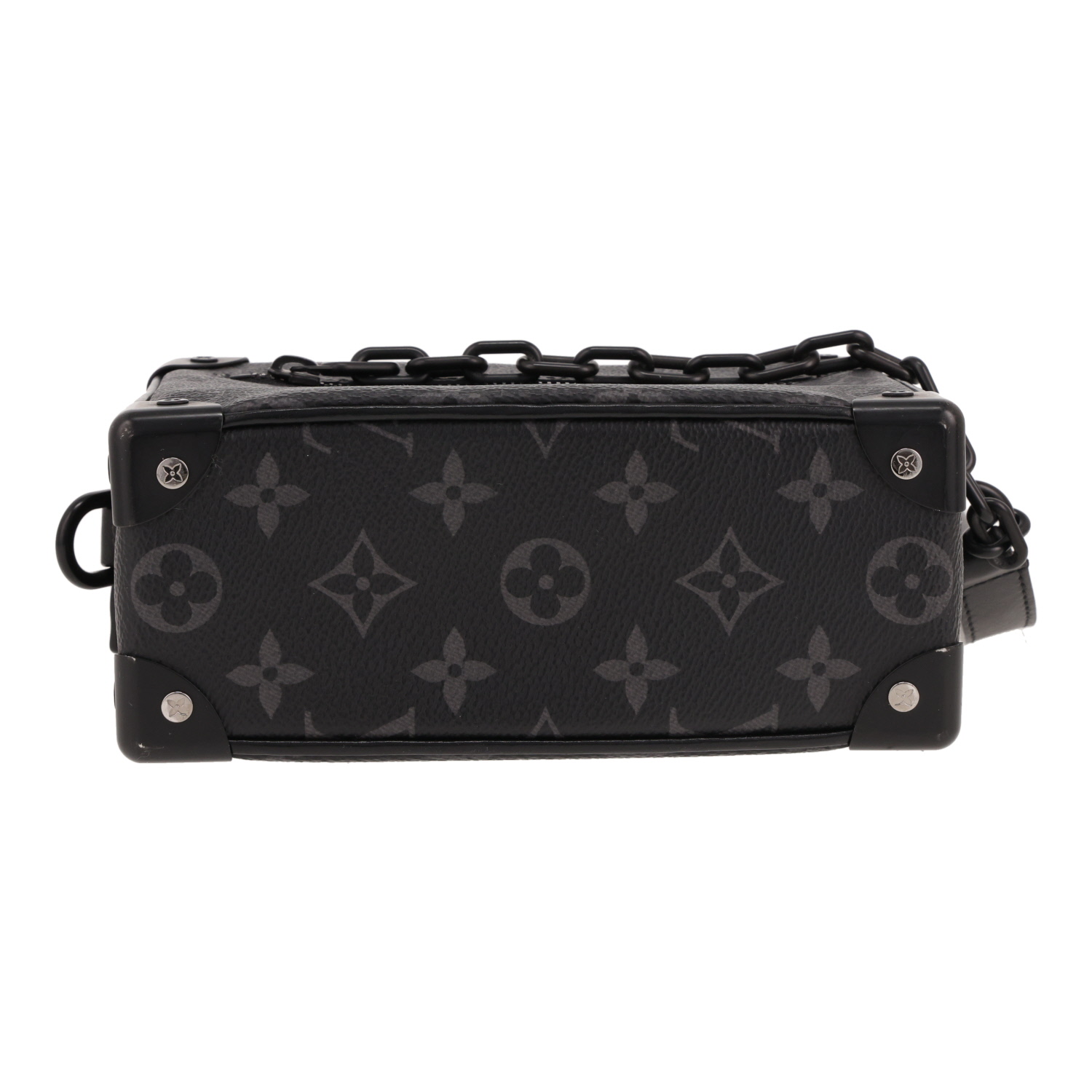 Borsa a tracolla Louis Vuitton  Soft Trunk mini  in tela monogram nera e grigia e pelle nera - Detail D1