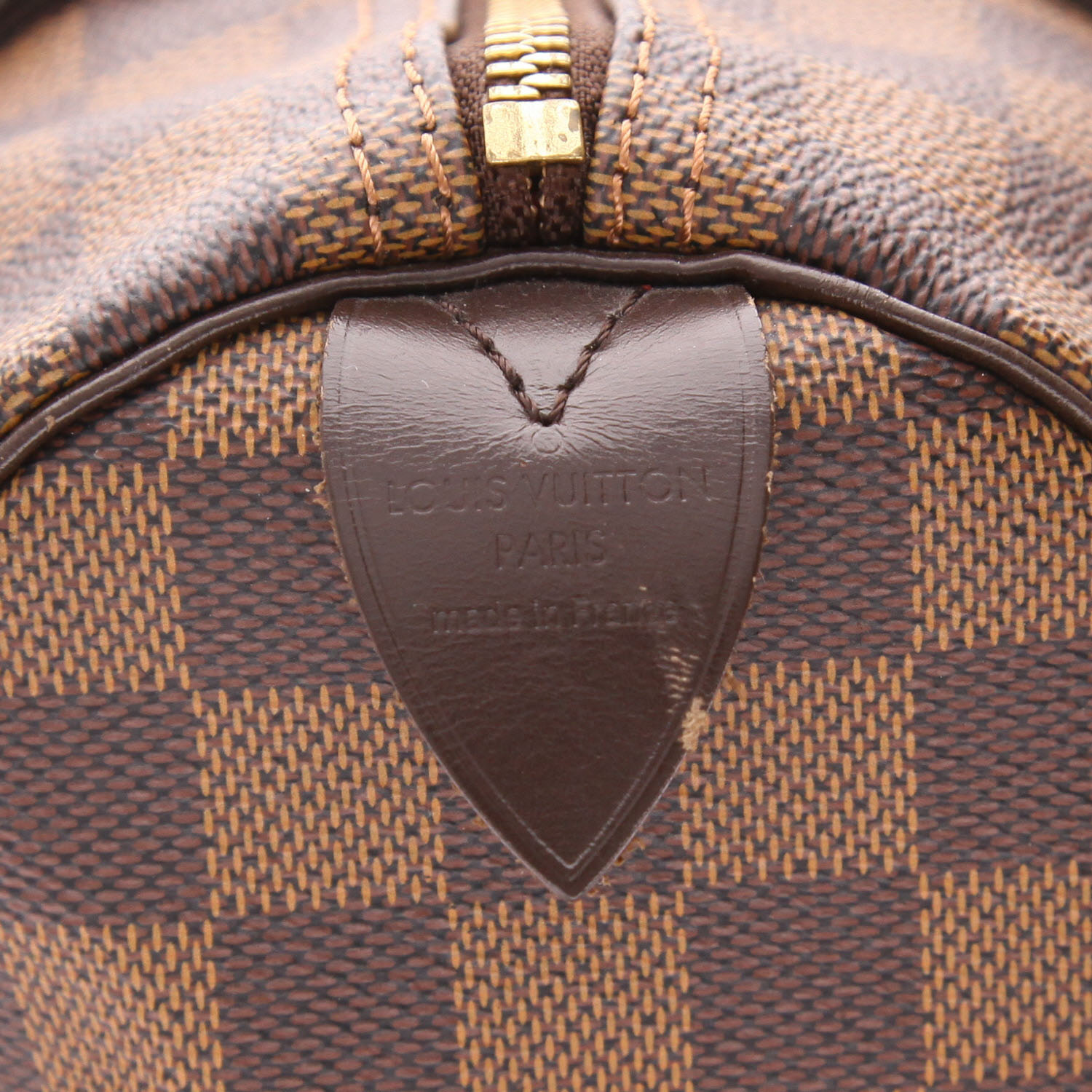 Louis Vuitton  Speedy 30 handbag  in ebene damier canvas  and brown leather - Detail D2