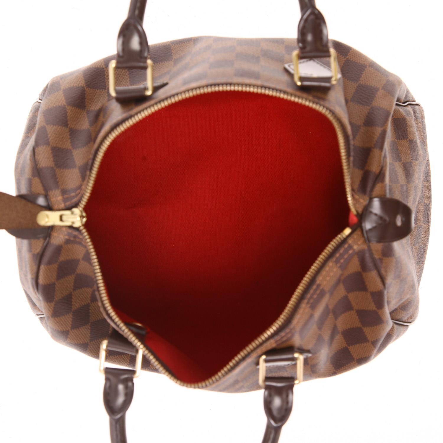 Sac à main Louis Vuitton  Speedy 30 en toile damier ébène et cuir marron - Detail D3