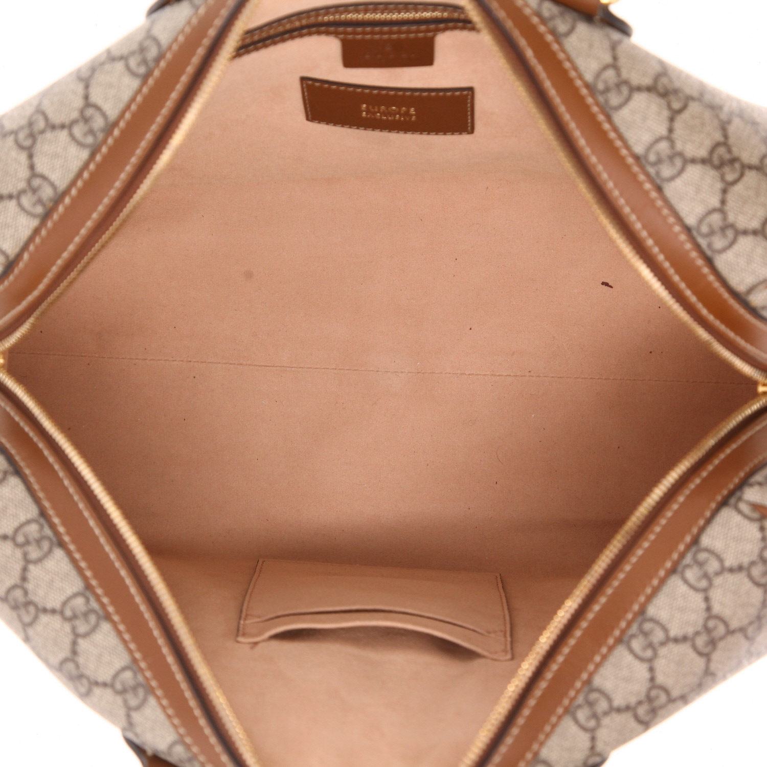 Gucci  Boston handbag  in beige "sûpreme GG" canvas  and brown leather - Detail D3
