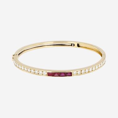 Bracelet jonc ouvrant Van Cleef & Arpels  en or jaune, diamants et rubis