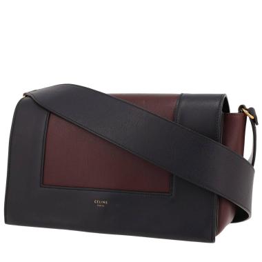 Celine  Frame shoulder bag  in navy blue and burgundy leather