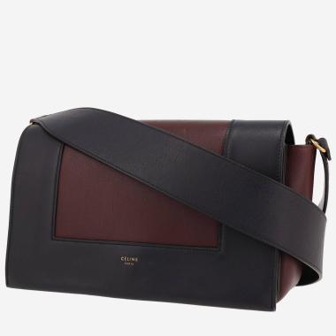 Celine  Frame shoulder bag  in navy blue and burgundy leather