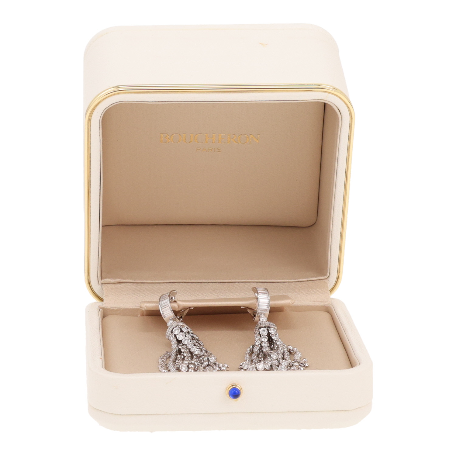 Pendientes colgantes Boucheron Pompon en oro blanco y diamantes - Detail D2