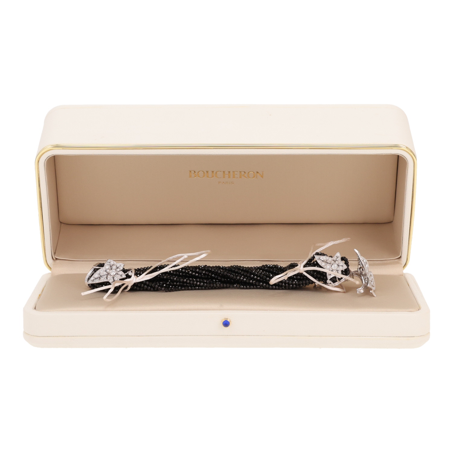 Bracelet Boucheron Lierre de Paris en or blanc, diamants et spinelles noirs