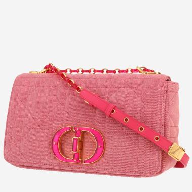 Sac à main Dior  Caro en toile denim rose