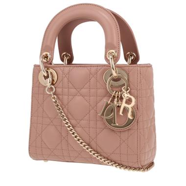 Bolso de mano Dior  Mini Lady Dior en cuero cannage rosa