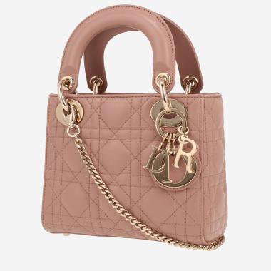 Sac à main Dior  Mini Lady Dior en cuir cannage rose