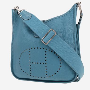 Sac bandoulière Hermès  Evelyne III en cuir togo bleu-jean