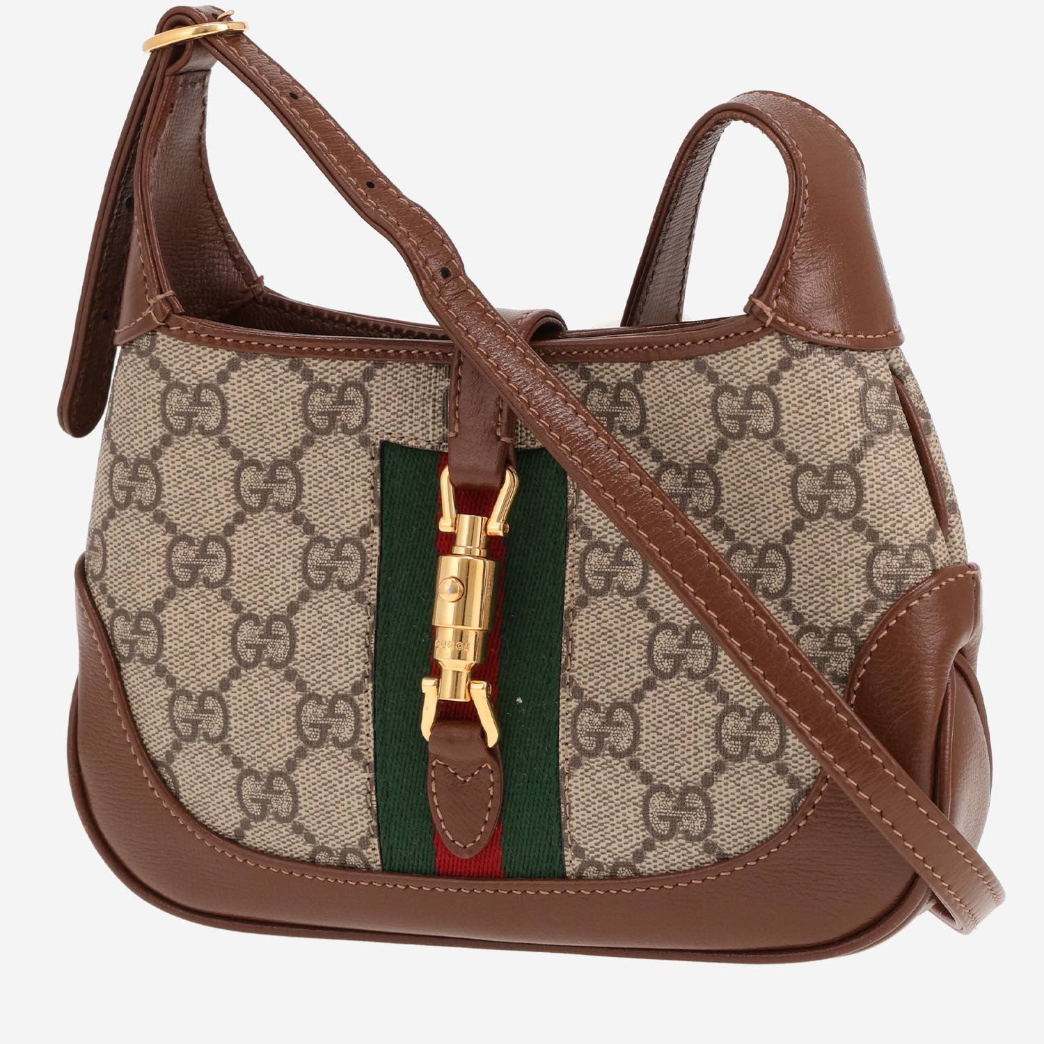 Gucci Jackie Mini shoulder bag in beige GG Supreme canvas and brown leather