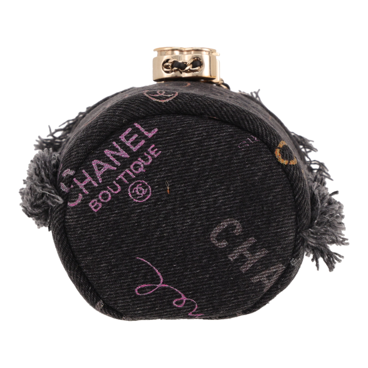 Chanel   mini  shoulder bag  in black denim canvas - Detail D1