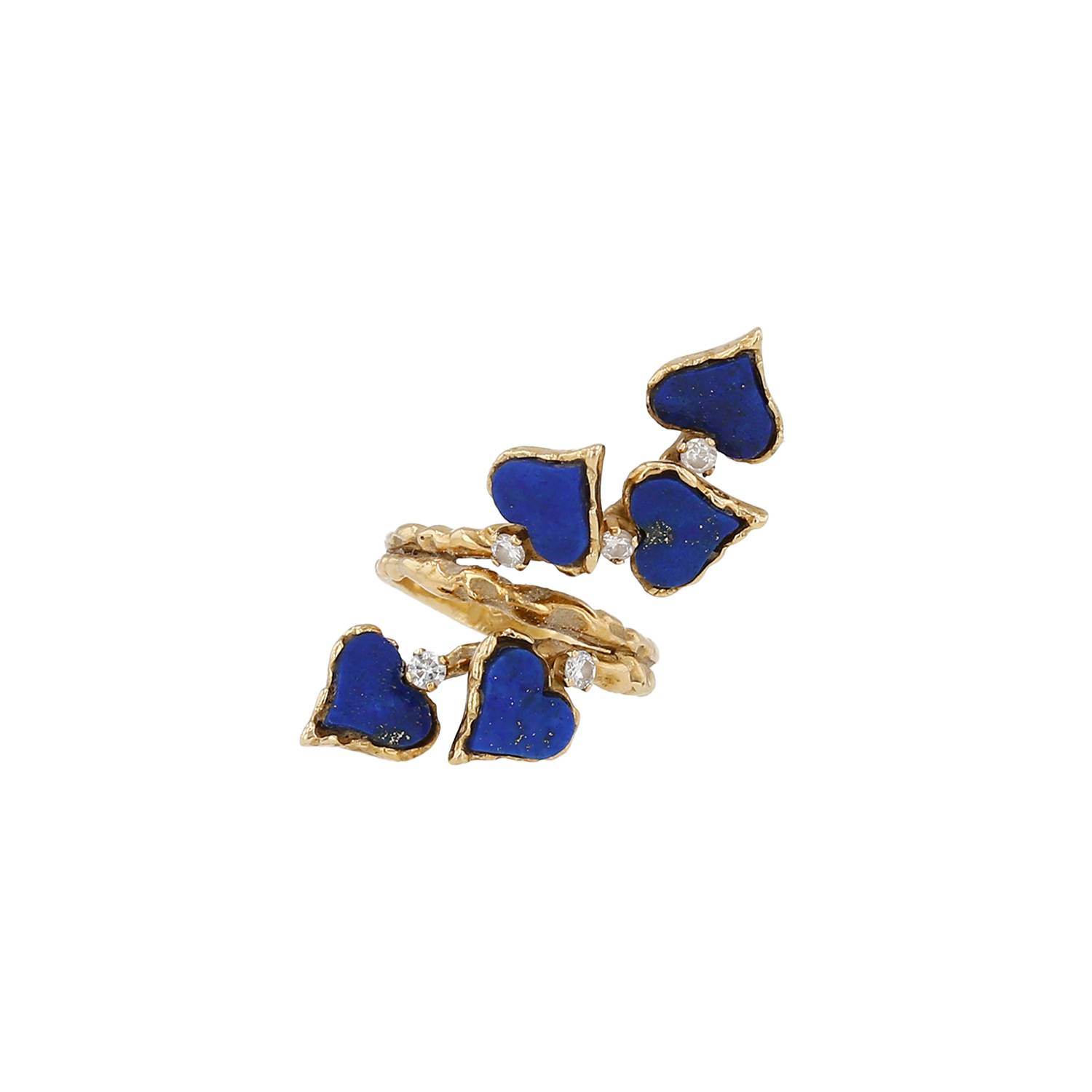 Bague Vintage Années 70 Or Jaune Diamants Lapis-lazuli Occasion