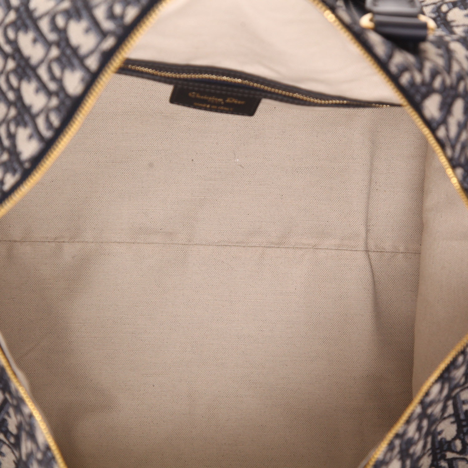 Sac de voyage Dior  Boston en toile monogram Oblique bleue et beige - Detail D3