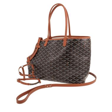 Goyard  Chien Gris shopping bag  in black Goyard canvas  and brown leather