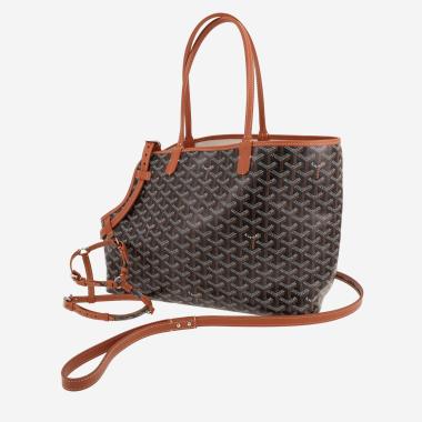 Goyard  Chien Gris shopping bag  in black Goyard canvas  and brown leather