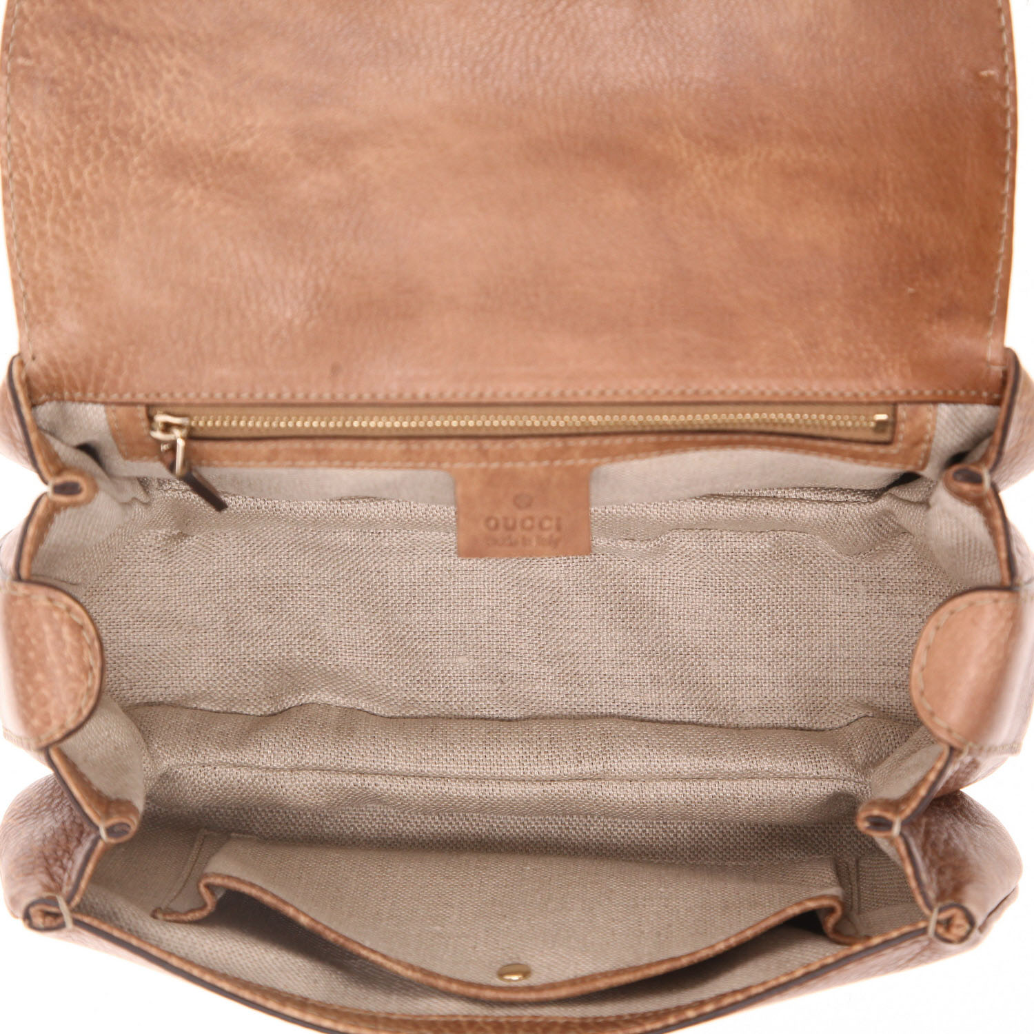 Gucci  Bamboo handbag  in brown grained leather  and bamboo - Detail D3