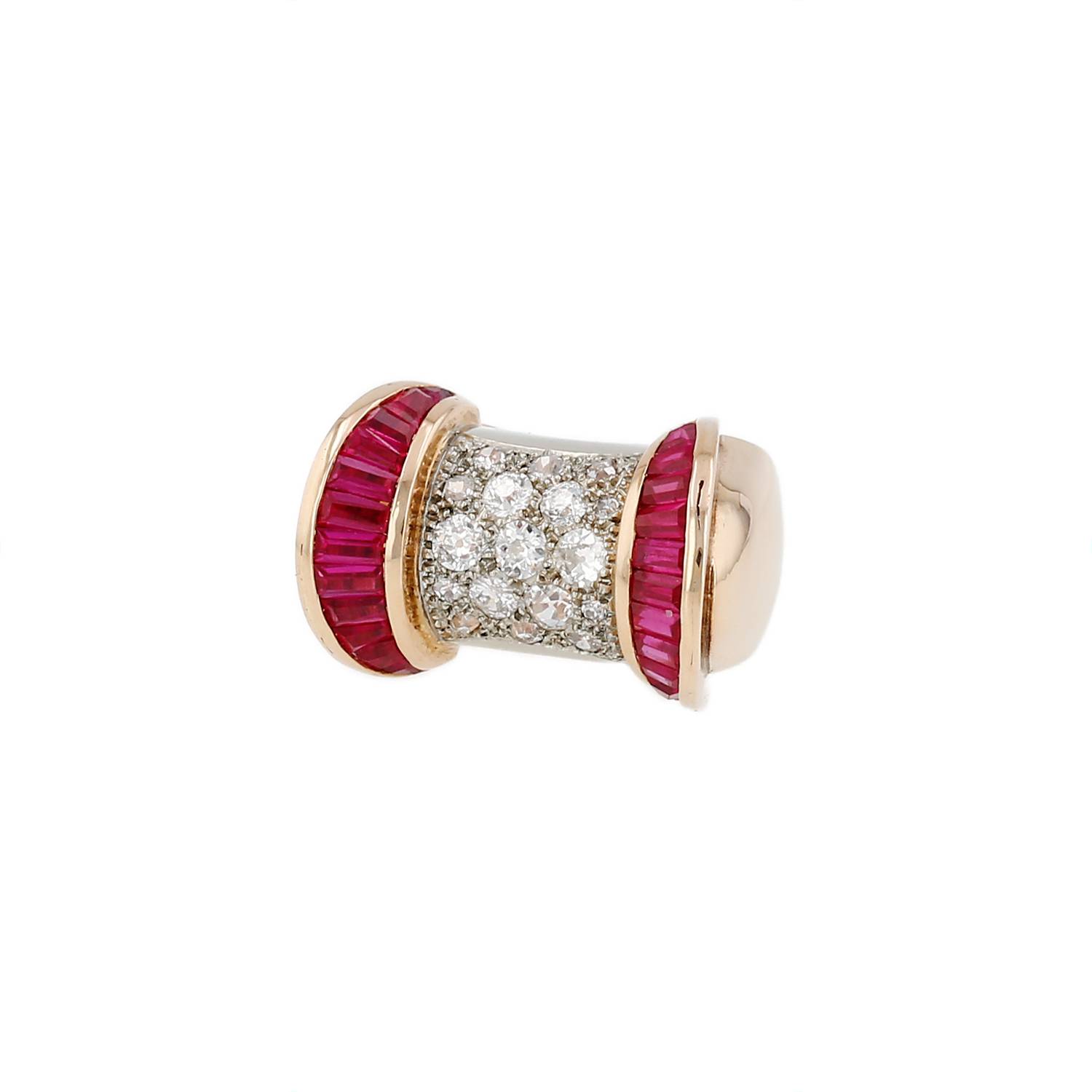 Bague Tank Vintage Or Rose Diamants Rubis Occasion Bague Tank Vintage Or Rose Diamants Rubis Occasion
