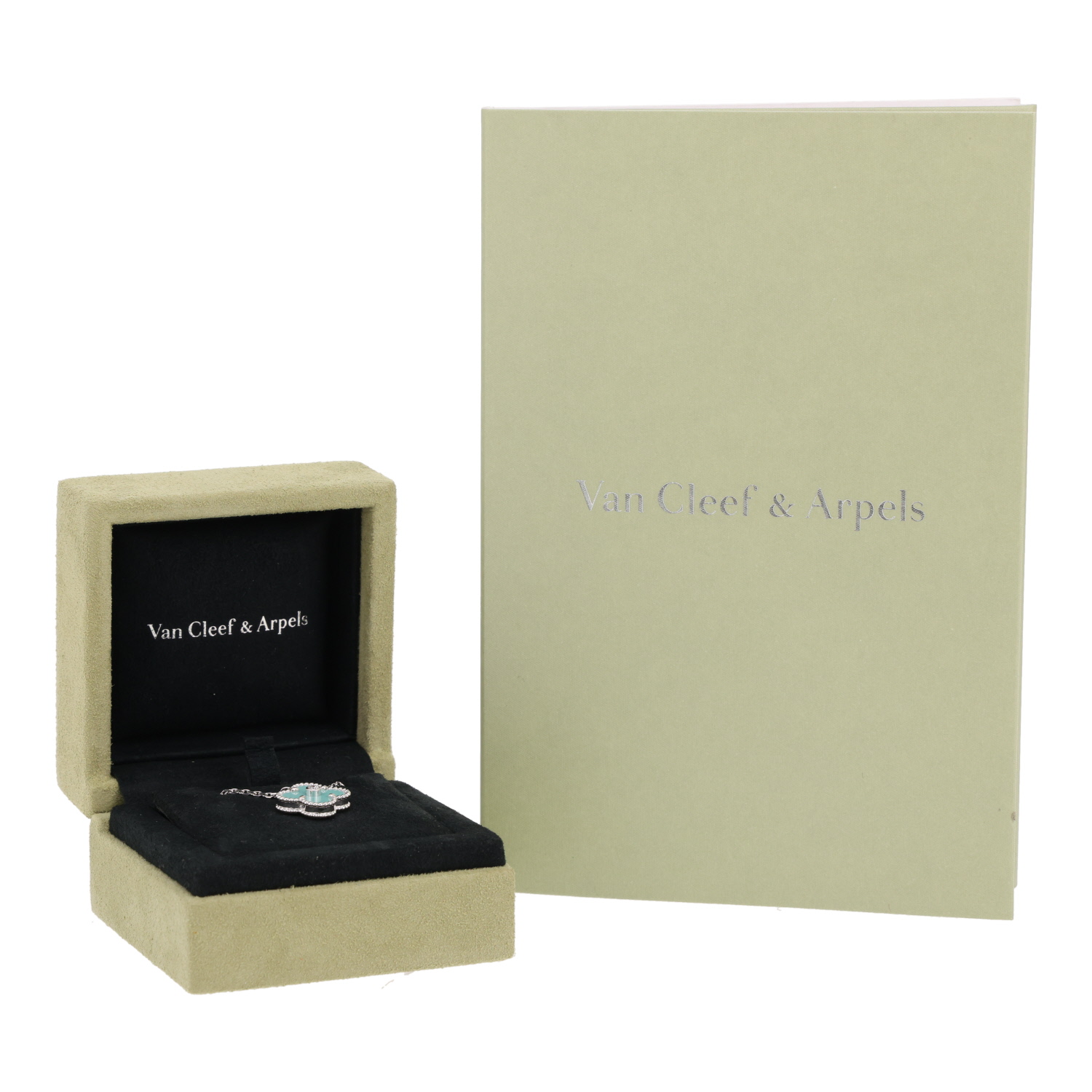 Pendentif Van Cleef & Arpels Holiday Alhambra (2022) en or blanc, porcelaine et diamant - Detail D2