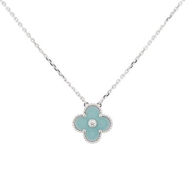 Van Cleef & Arpels Holiday Alhambra (2022) pendant in white gold, porcelain and diamond