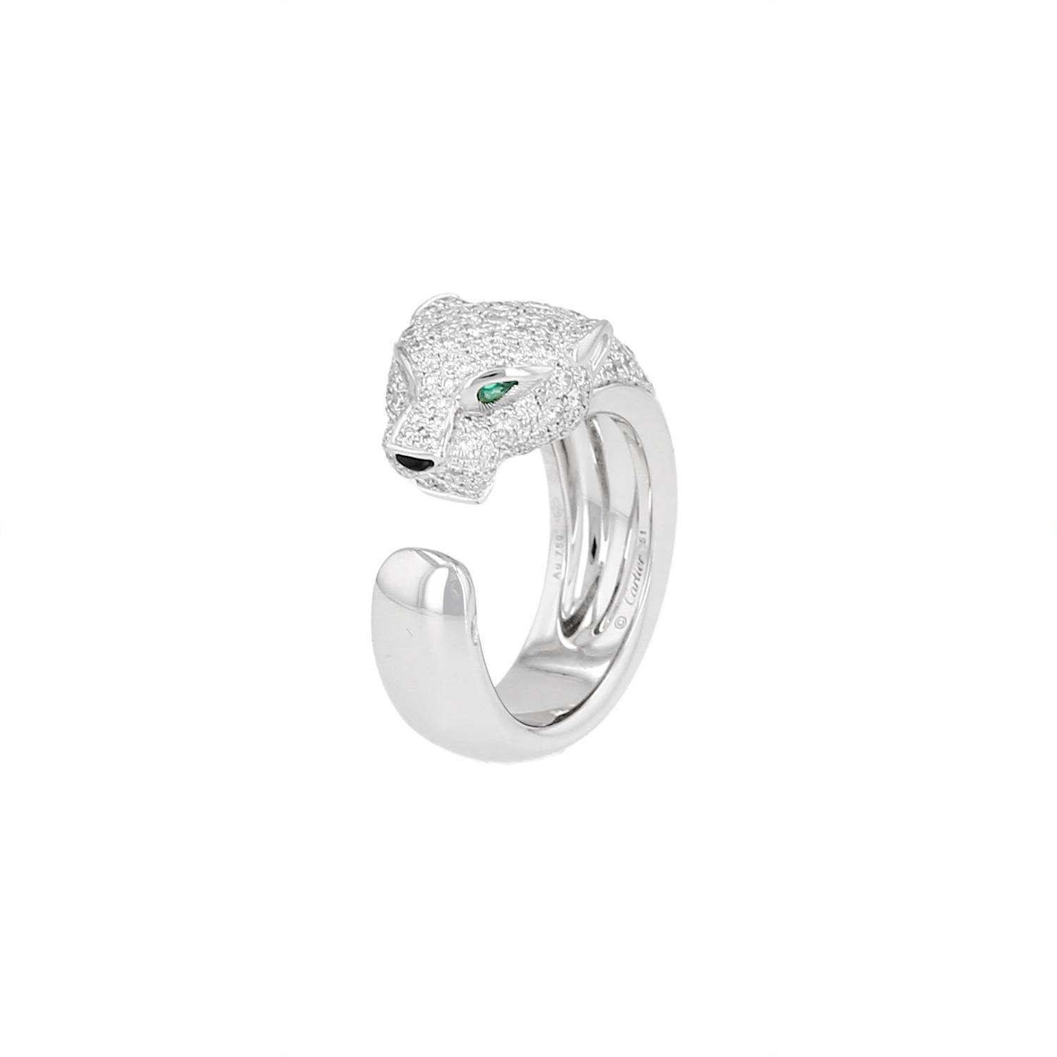 Bague Cartier Panthère or blanc diamants émeraudes occasion