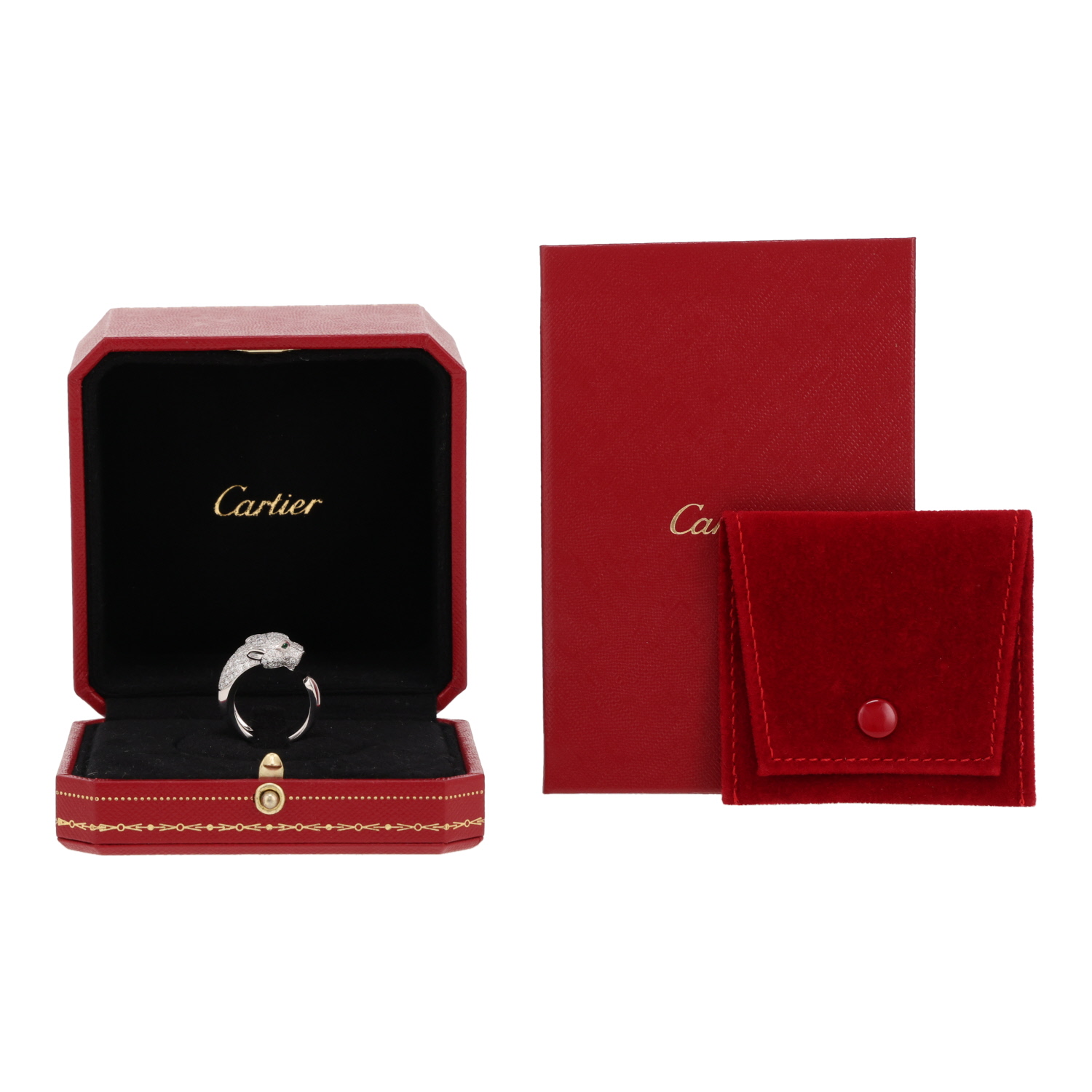 Anello Cartier Panthère in oro bianco, diamanti e smeraldi - Detail D2