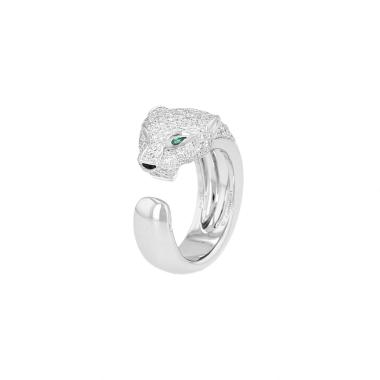Anillo Cartier Panthère de oro blanco, diamantes y esmeraldas