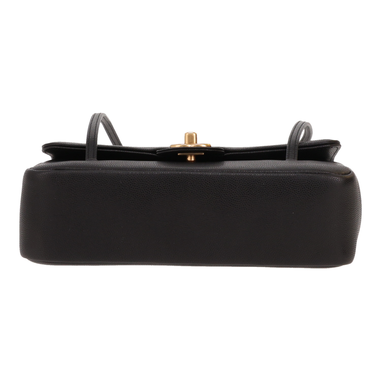 Sac bandoulière Chanel  Sac à rabat petit modèle  en cuir grainé noir - Detail D1