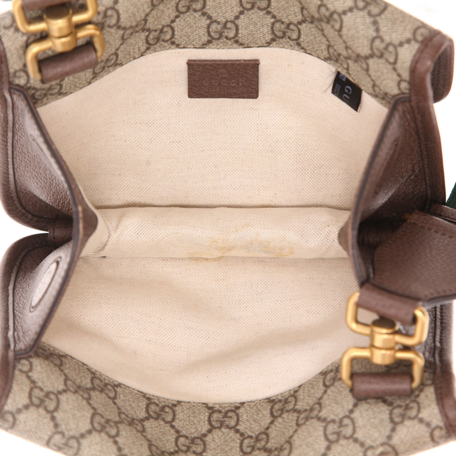 Sac bandoulière Gucci  Suprême GG en toile beige et cuir marron - Detail D3
