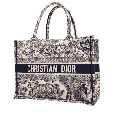 Shopping bag Dior  Book Tote modello medio  in tela blu e bianca