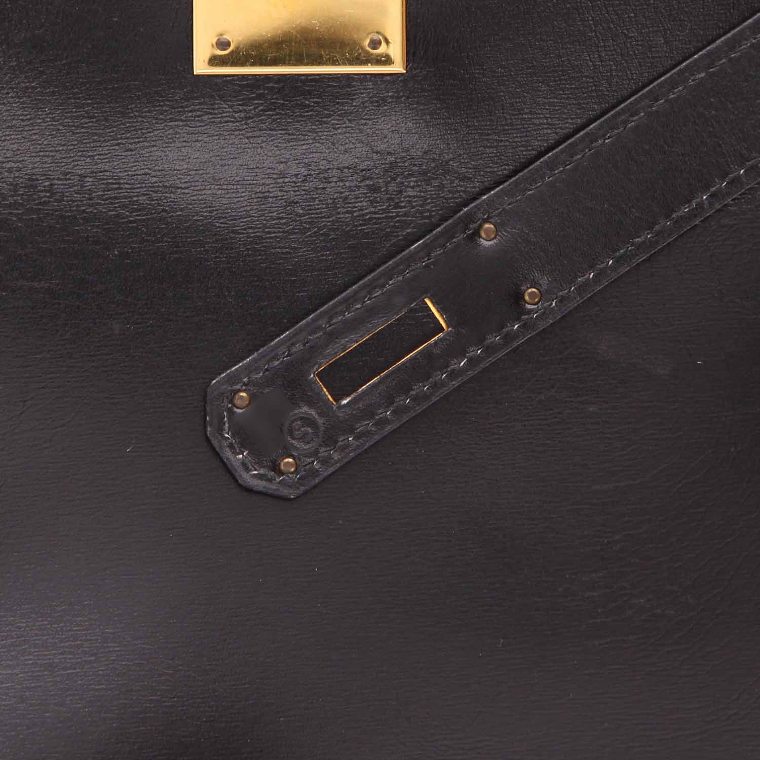 Bolso Hermès Kelly de 32 cm en piel negra tipo «box» - Detail D4