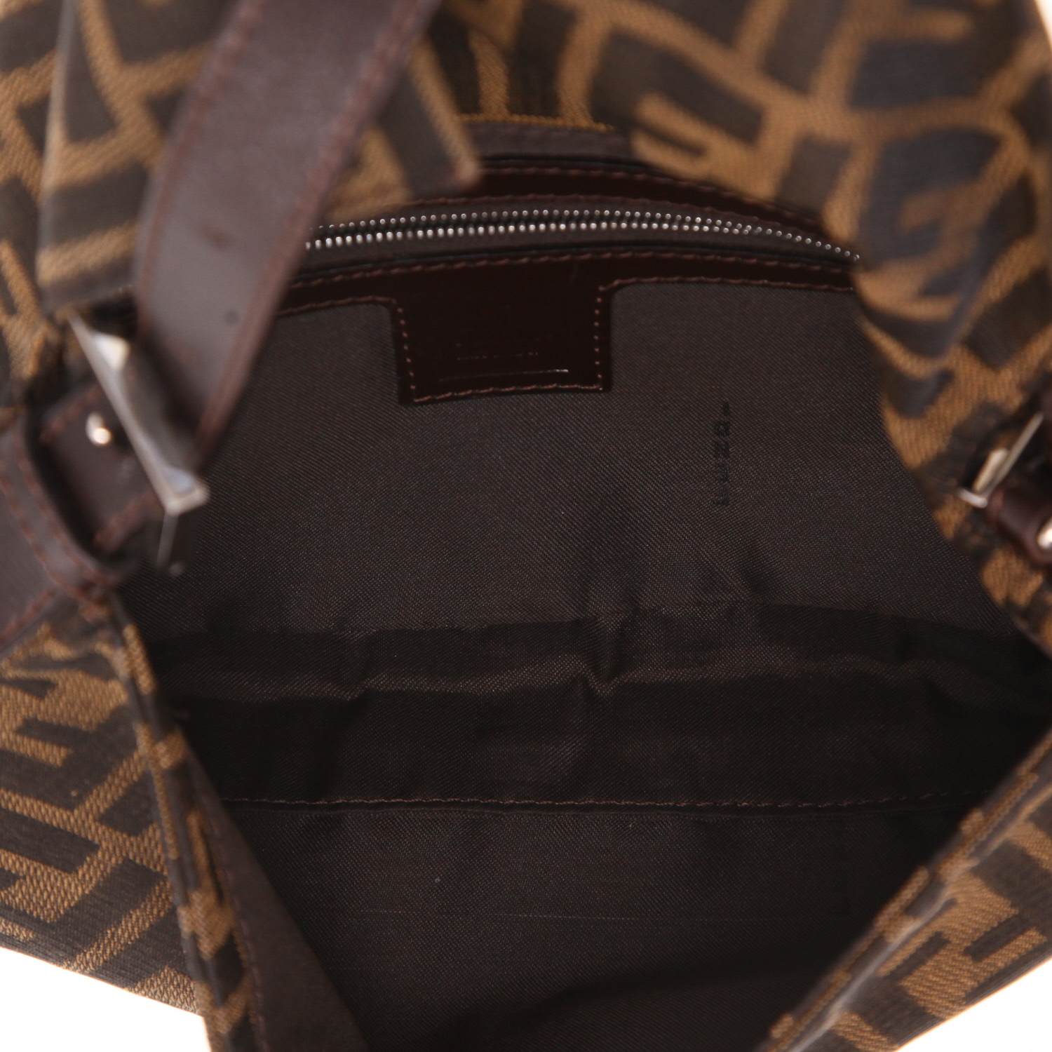 Bolso Fendi «Baguette» de lona marrón con el logotipo y cuero marrón - Detail D3