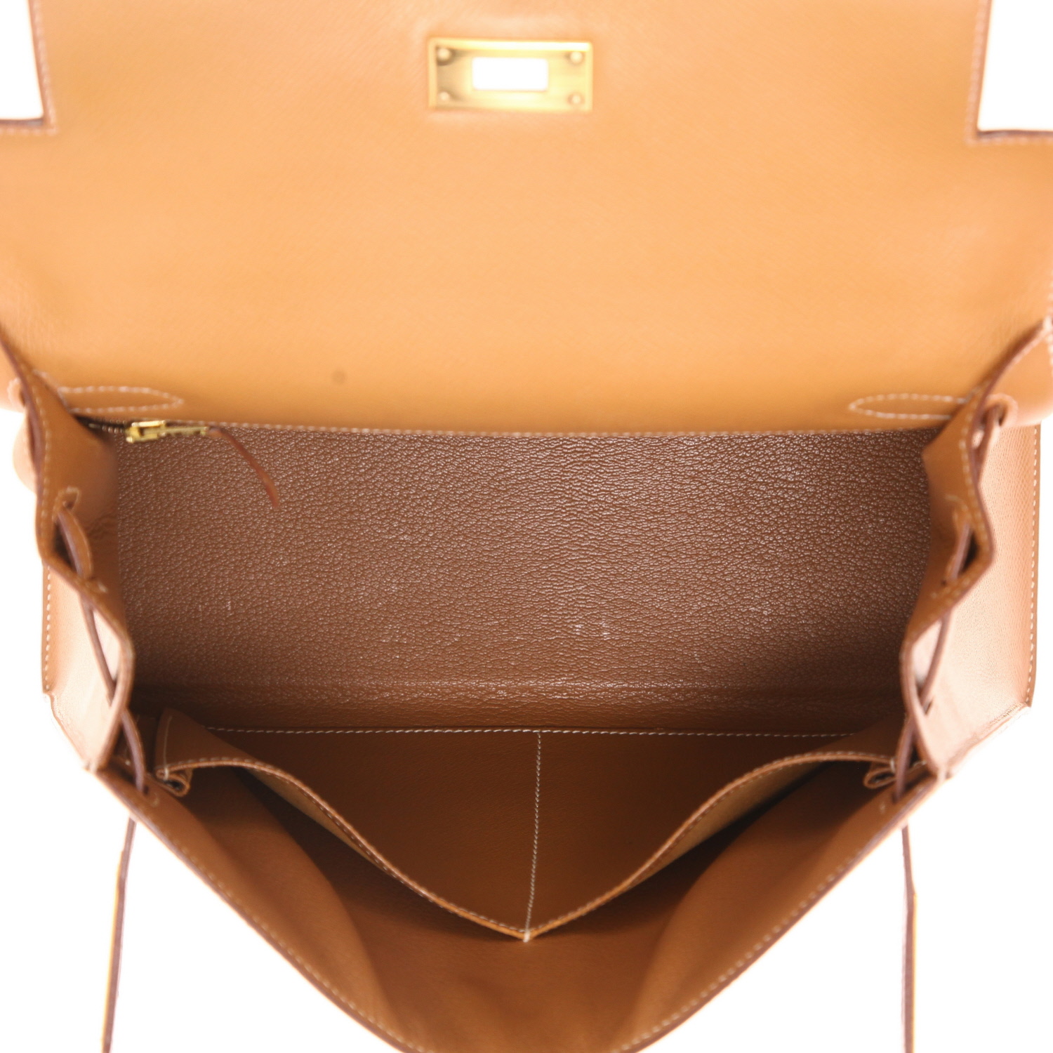 Hermès Kelly 28 cm handbag in Courchevel Gold leather - Detail D3