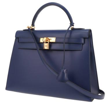 Hermès Kelly 32 cm handbag in Bleu Saphir box leather