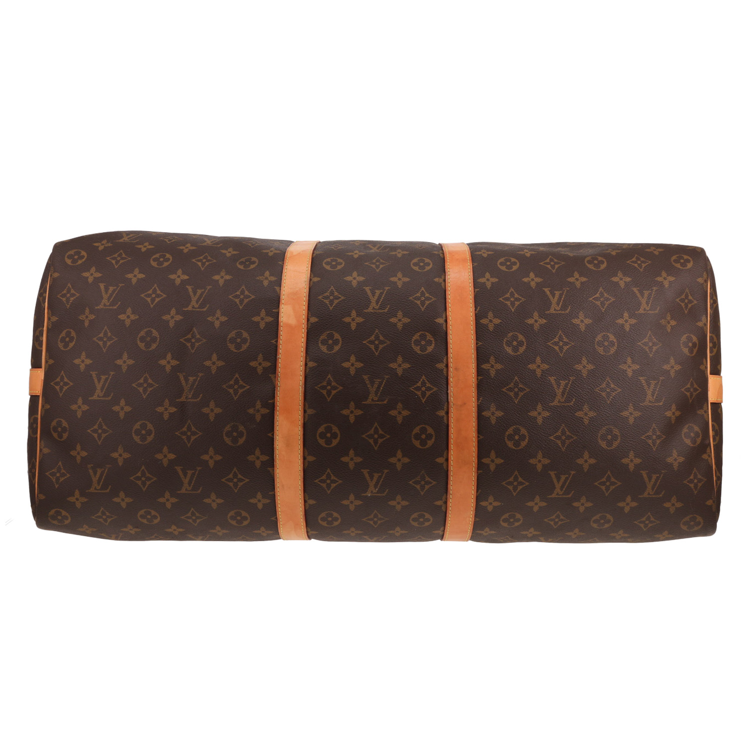 Borsa da viaggio Louis Vuitton  Keepall 60 in tela monogram marrone e pelle naturale - Detail D1