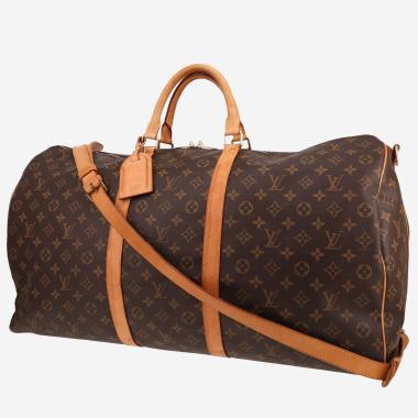 Borsa da viaggio Louis Vuitton  Keepall 60 in tela monogram marrone e pelle naturale