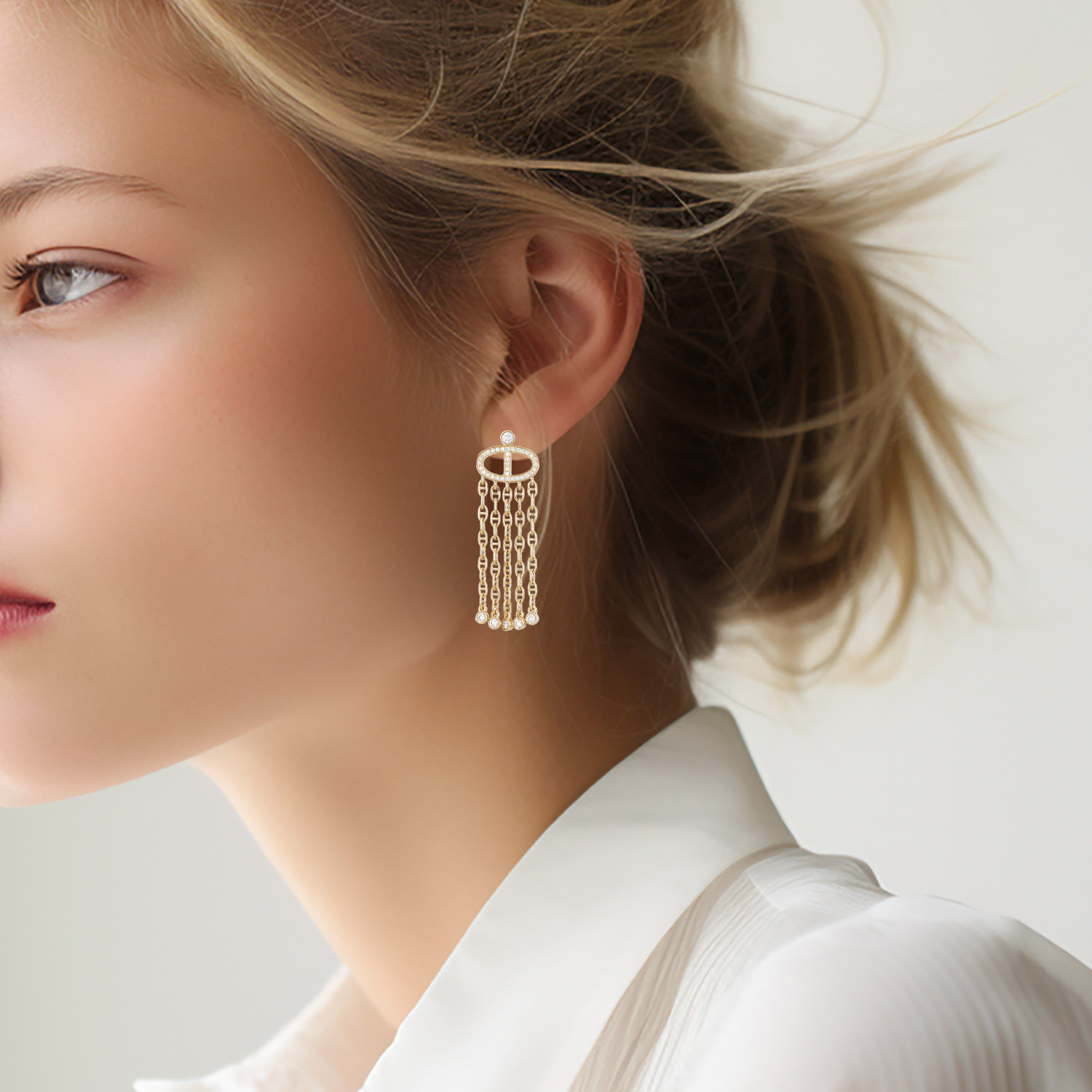 Hermès Chaîne d'Ancre Calypso medium model earrings in yellow gold and diamonds