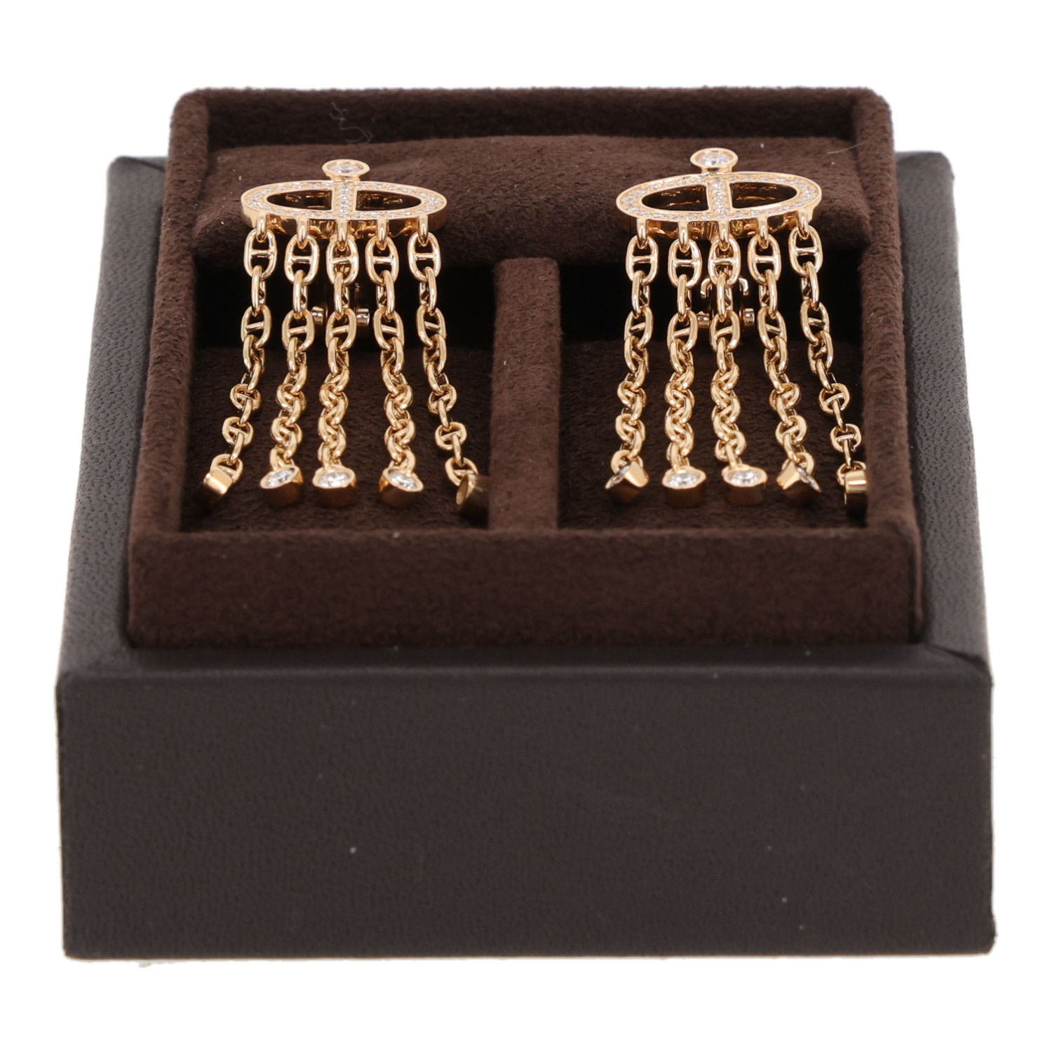 Pendientes Hermès Chaîne d'Ancre Calypso modelo mediano de oro amarillo y diamantes - Detail D2