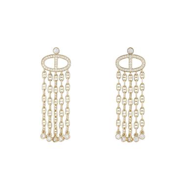 Paire de boucles d'oreilles Hermès Chaîne d'Ancre Calypso moyen modèle en or jaune et diamants