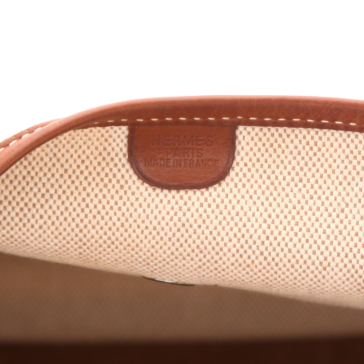 Bolso bandolera Hermès  Evelyne en cuero Barenia rojizo y lona beige - Detail D2