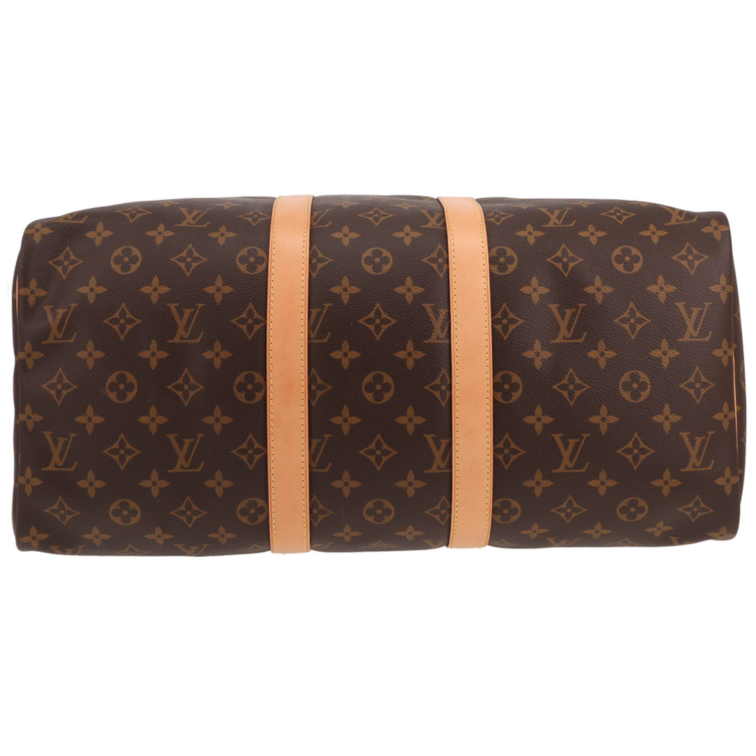 Bolsa de viaje Louis Vuitton  Keepall 45 en lona Monogram marrón y cuero natural - Detail D1