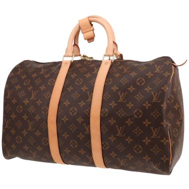 Borsa da viaggio Louis Vuitton  Keepall 45 in tela monogram marrone e pelle naturale