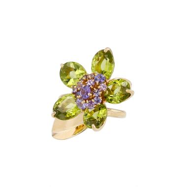 Anello Van Cleef & Arpels Fleurs d'Hawaï in oro giallo, peridoto e ametista