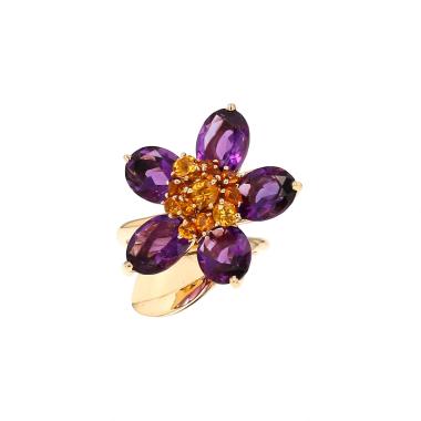 Sortija Van Cleef & Arpels Fleurs d'Hawaï de oro amarillo, citrinos y amatistas