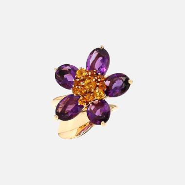 Van Cleef & Arpels Fleurs d'Hawaï ring in yellow gold, citrines and amethysts