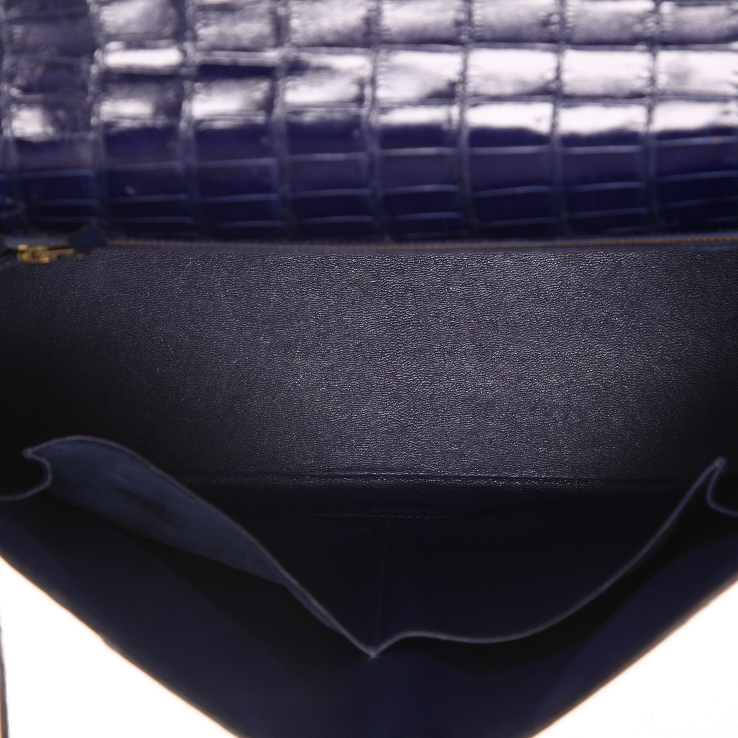Hermès  Kelly 35 cm handbag  in blue porosus crocodile - Detail D3