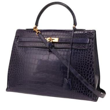 Bolso de mano Hermès  Kelly 35 cm en cocodrilo porosus azul