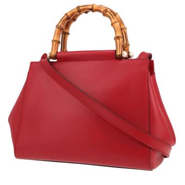 Bolso de mano Gucci  Bamboo en cuero liso rojo y bambú