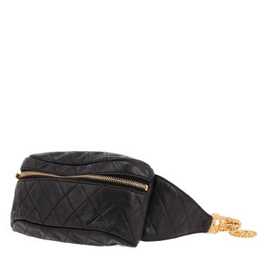 Pochette-ceinture Chanel  Vintage en cuir matelassé noir